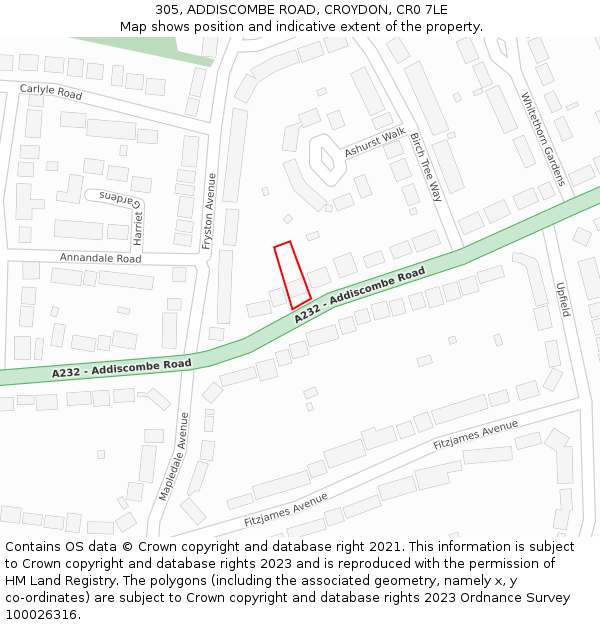 305, ADDISCOMBE ROAD, CROYDON, CR0 7LE: Location map and indicative extent of plot