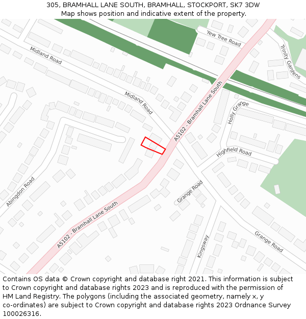 305, BRAMHALL LANE SOUTH, BRAMHALL, STOCKPORT, SK7 3DW: Location map and indicative extent of plot