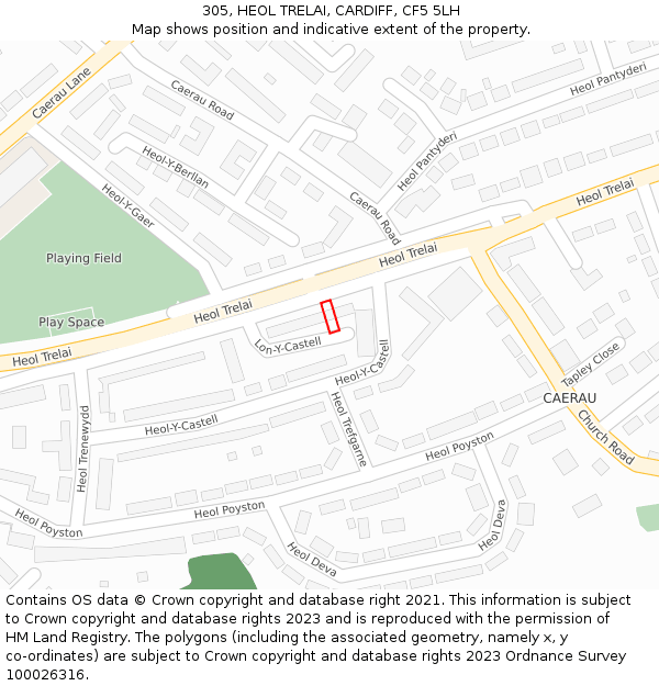 305, HEOL TRELAI, CARDIFF, CF5 5LH: Location map and indicative extent of plot