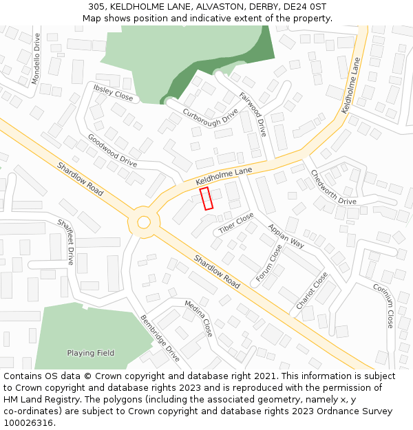 305, KELDHOLME LANE, ALVASTON, DERBY, DE24 0ST: Location map and indicative extent of plot
