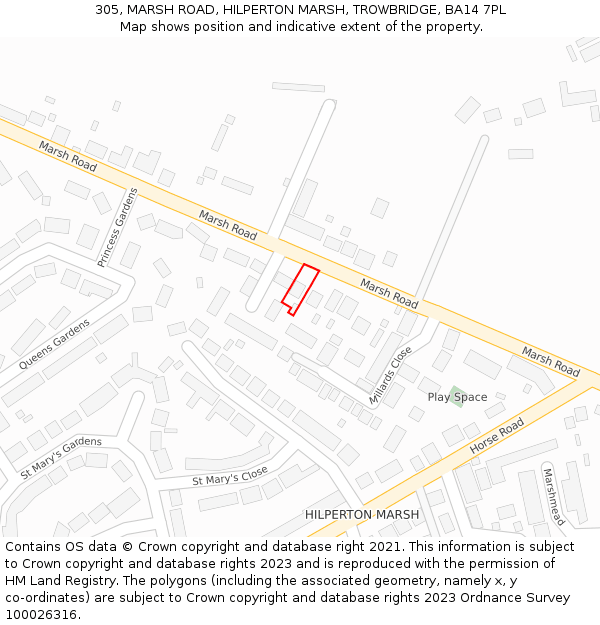 305, MARSH ROAD, HILPERTON MARSH, TROWBRIDGE, BA14 7PL: Location map and indicative extent of plot