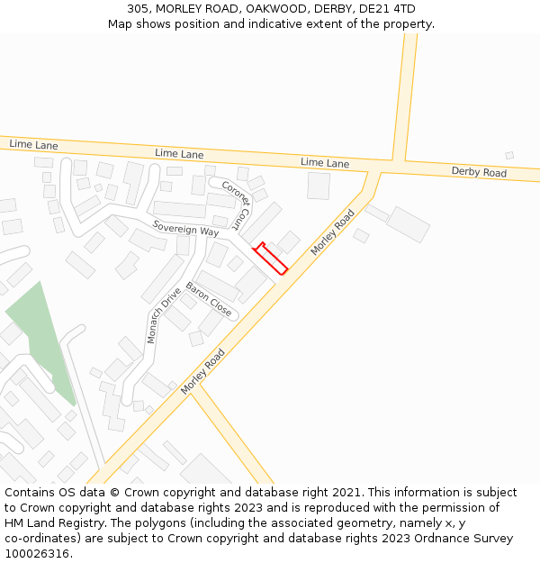 305, MORLEY ROAD, OAKWOOD, DERBY, DE21 4TD: Location map and indicative extent of plot
