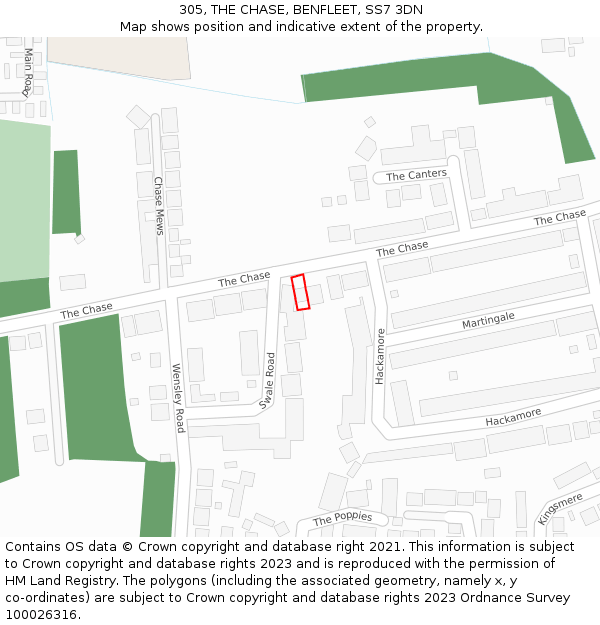 305, THE CHASE, BENFLEET, SS7 3DN: Location map and indicative extent of plot