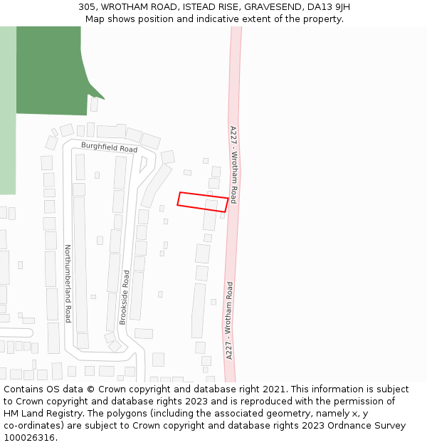 305, WROTHAM ROAD, ISTEAD RISE, GRAVESEND, DA13 9JH: Location map and indicative extent of plot