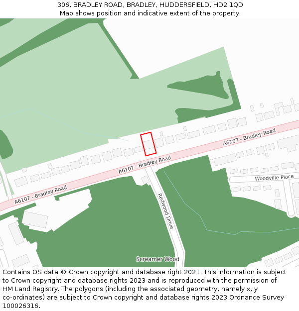 306, BRADLEY ROAD, BRADLEY, HUDDERSFIELD, HD2 1QD: Location map and indicative extent of plot