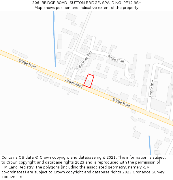 306, BRIDGE ROAD, SUTTON BRIDGE, SPALDING, PE12 9SH: Location map and indicative extent of plot