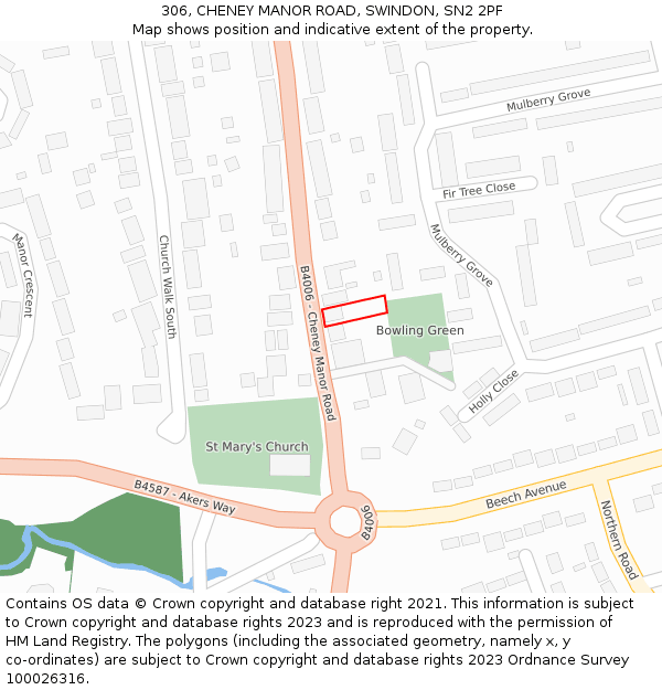 306, CHENEY MANOR ROAD, SWINDON, SN2 2PF: Location map and indicative extent of plot