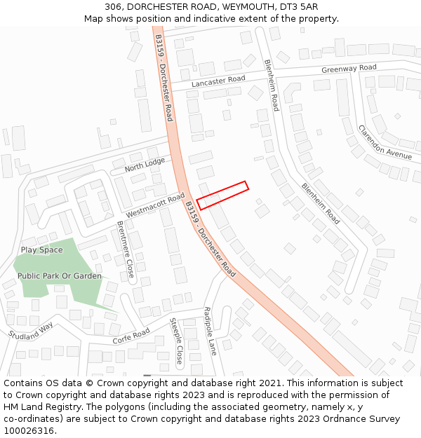 306, DORCHESTER ROAD, WEYMOUTH, DT3 5AR: Location map and indicative extent of plot