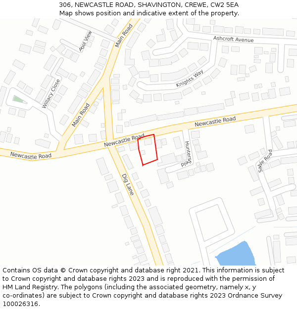 306, NEWCASTLE ROAD, SHAVINGTON, CREWE, CW2 5EA: Location map and indicative extent of plot