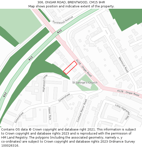 306, ONGAR ROAD, BRENTWOOD, CM15 9HR: Location map and indicative extent of plot