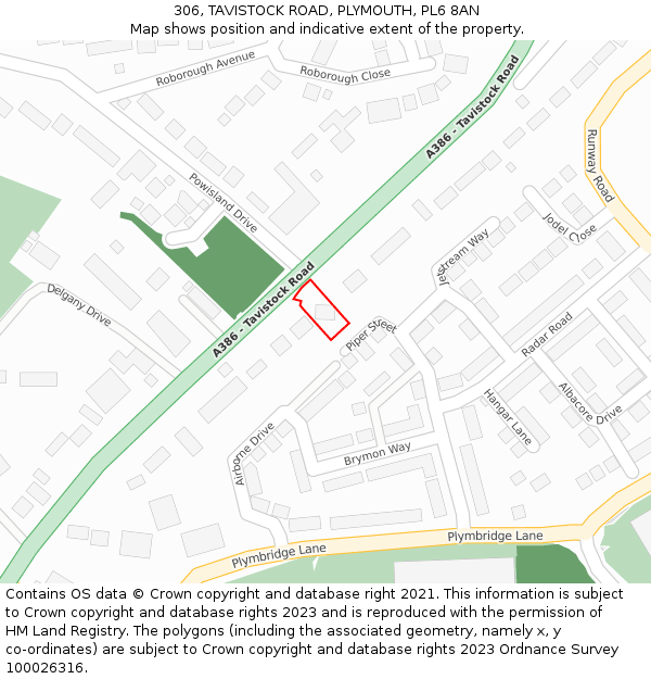 306, TAVISTOCK ROAD, PLYMOUTH, PL6 8AN: Location map and indicative extent of plot