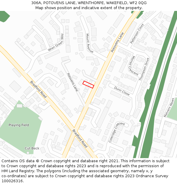 306A, POTOVENS LANE, WRENTHORPE, WAKEFIELD, WF2 0QG: Location map and indicative extent of plot