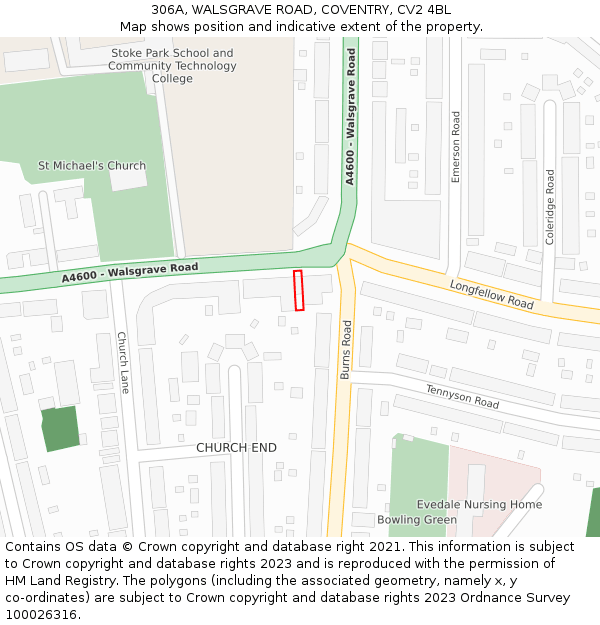 306A, WALSGRAVE ROAD, COVENTRY, CV2 4BL: Location map and indicative extent of plot