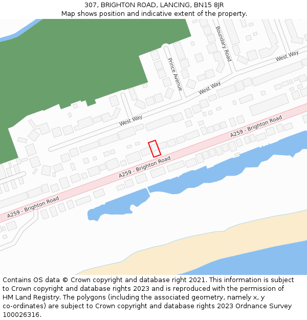 307, BRIGHTON ROAD, LANCING, BN15 8JR: Location map and indicative extent of plot