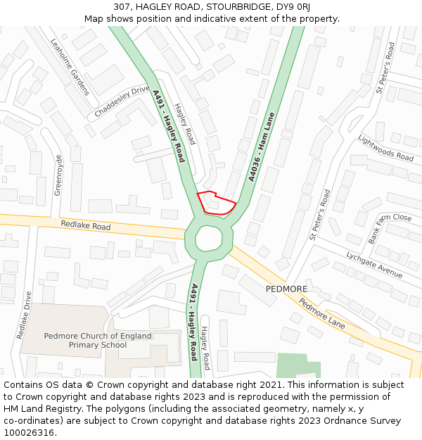 307, HAGLEY ROAD, STOURBRIDGE, DY9 0RJ: Location map and indicative extent of plot