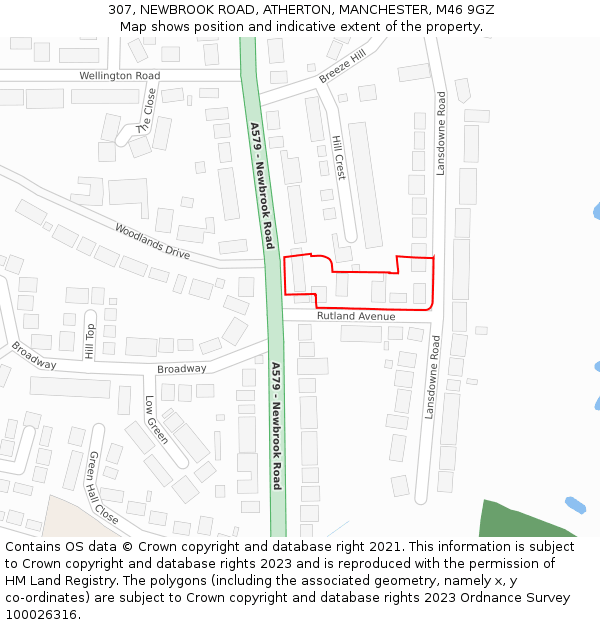 307, NEWBROOK ROAD, ATHERTON, MANCHESTER, M46 9GZ: Location map and indicative extent of plot