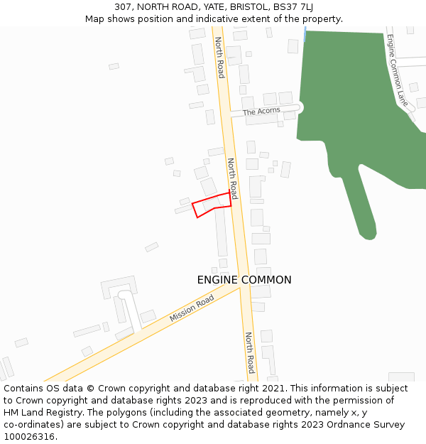 307, NORTH ROAD, YATE, BRISTOL, BS37 7LJ: Location map and indicative extent of plot