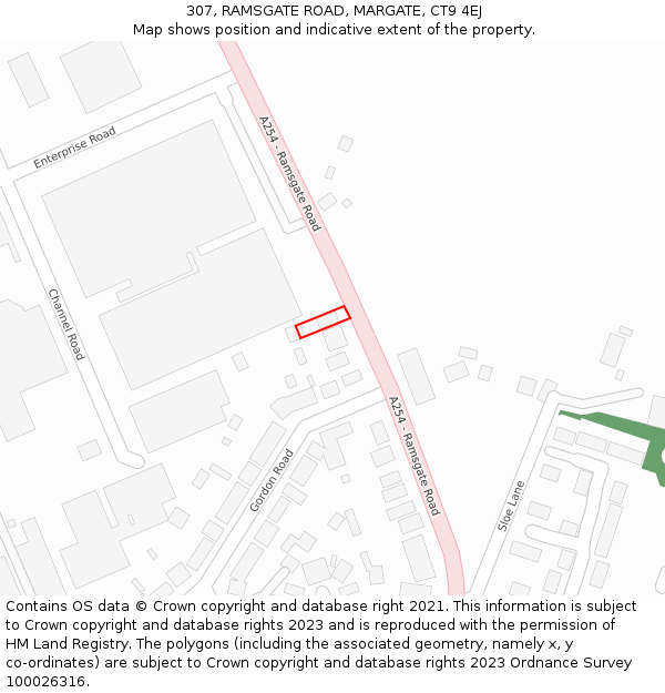 307, RAMSGATE ROAD, MARGATE, CT9 4EJ: Location map and indicative extent of plot