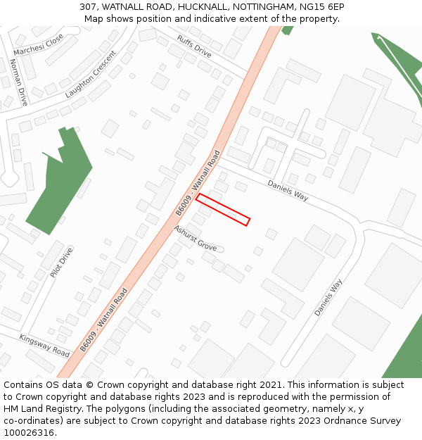 307, WATNALL ROAD, HUCKNALL, NOTTINGHAM, NG15 6EP: Location map and indicative extent of plot