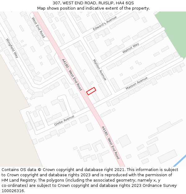 307, WEST END ROAD, RUISLIP, HA4 6QS: Location map and indicative extent of plot