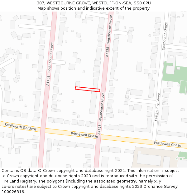 307, WESTBOURNE GROVE, WESTCLIFF-ON-SEA, SS0 0PU: Location map and indicative extent of plot