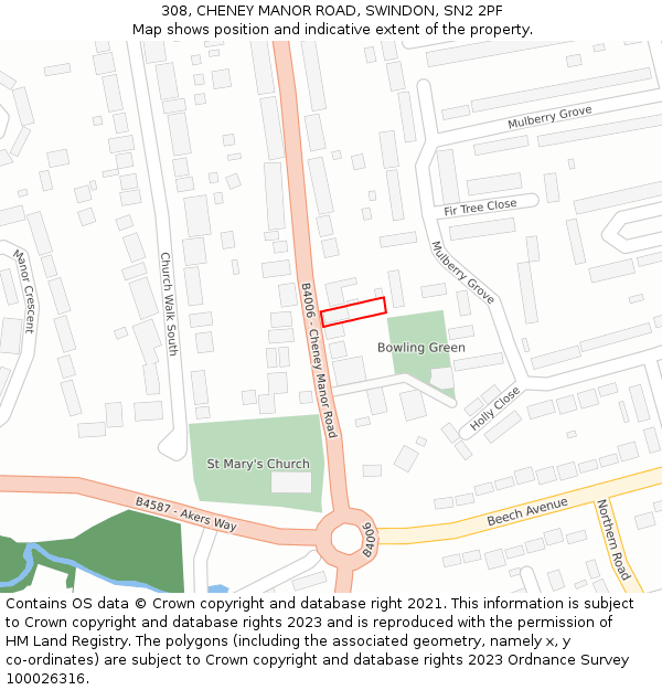 308, CHENEY MANOR ROAD, SWINDON, SN2 2PF: Location map and indicative extent of plot