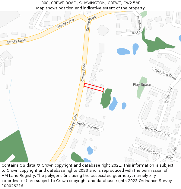 308, CREWE ROAD, SHAVINGTON, CREWE, CW2 5AF: Location map and indicative extent of plot