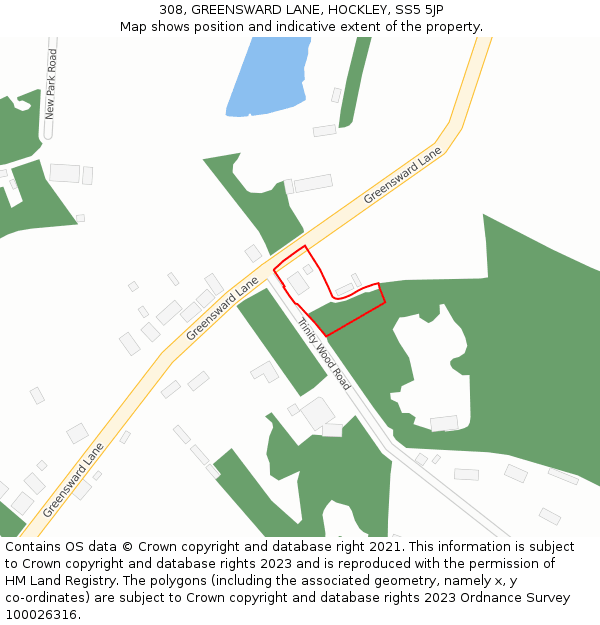 308, GREENSWARD LANE, HOCKLEY, SS5 5JP: Location map and indicative extent of plot