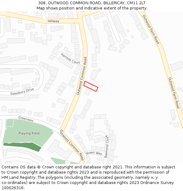 308, OUTWOOD COMMON ROAD, BILLERICAY, CM11 2LT: Location map and indicative extent of plot