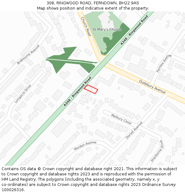 308, RINGWOOD ROAD, FERNDOWN, BH22 9AS: Location map and indicative extent of plot