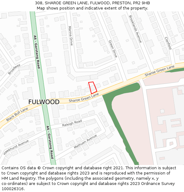 308, SHAROE GREEN LANE, FULWOOD, PRESTON, PR2 9HB: Location map and indicative extent of plot