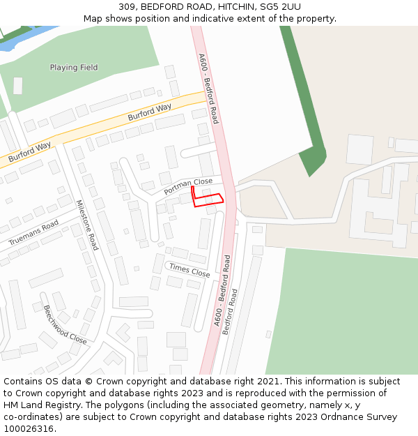309, BEDFORD ROAD, HITCHIN, SG5 2UU: Location map and indicative extent of plot