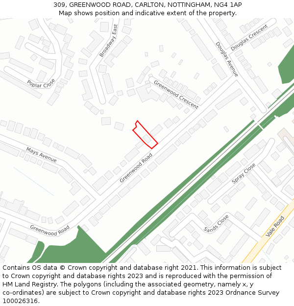 309, GREENWOOD ROAD, CARLTON, NOTTINGHAM, NG4 1AP: Location map and indicative extent of plot