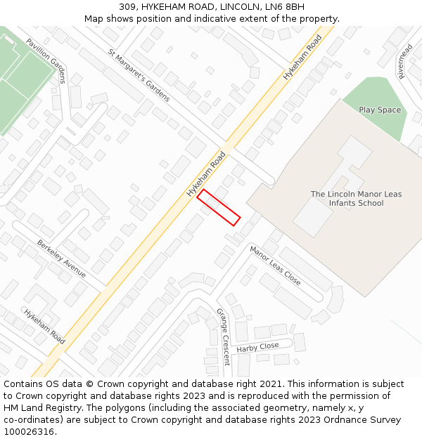 309, HYKEHAM ROAD, LINCOLN, LN6 8BH: Location map and indicative extent of plot