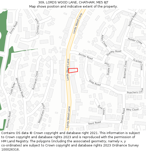 309, LORDS WOOD LANE, CHATHAM, ME5 8JT: Location map and indicative extent of plot
