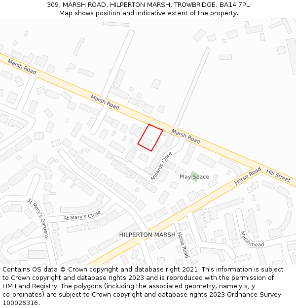 309, MARSH ROAD, HILPERTON MARSH, TROWBRIDGE, BA14 7PL: Location map and indicative extent of plot