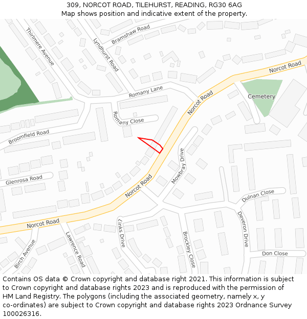 309, NORCOT ROAD, TILEHURST, READING, RG30 6AG: Location map and indicative extent of plot