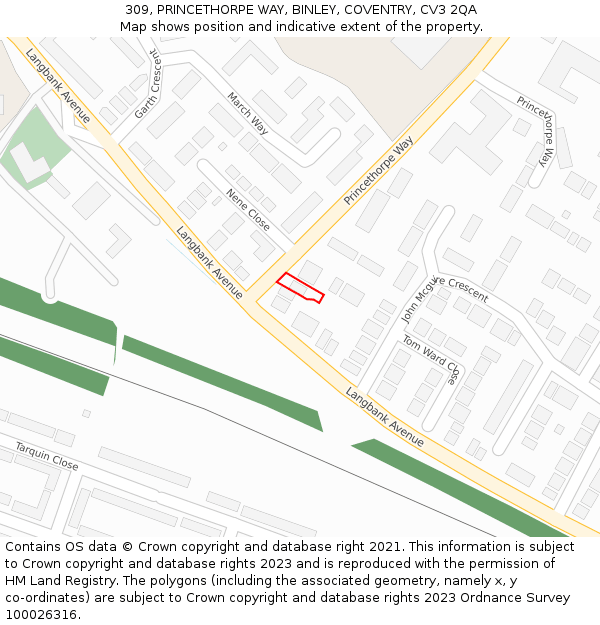 309, PRINCETHORPE WAY, BINLEY, COVENTRY, CV3 2QA: Location map and indicative extent of plot