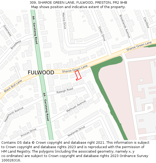 309, SHAROE GREEN LANE, FULWOOD, PRESTON, PR2 9HB: Location map and indicative extent of plot