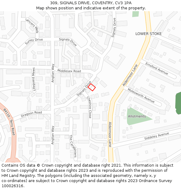 309, SIGNALS DRIVE, COVENTRY, CV3 1PA: Location map and indicative extent of plot