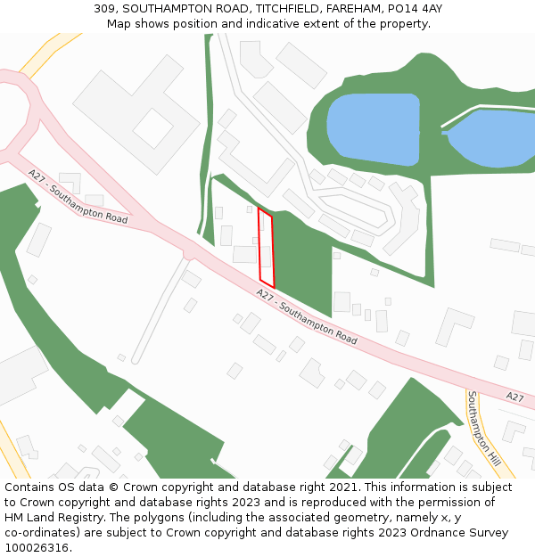 309, SOUTHAMPTON ROAD, TITCHFIELD, FAREHAM, PO14 4AY: Location map and indicative extent of plot