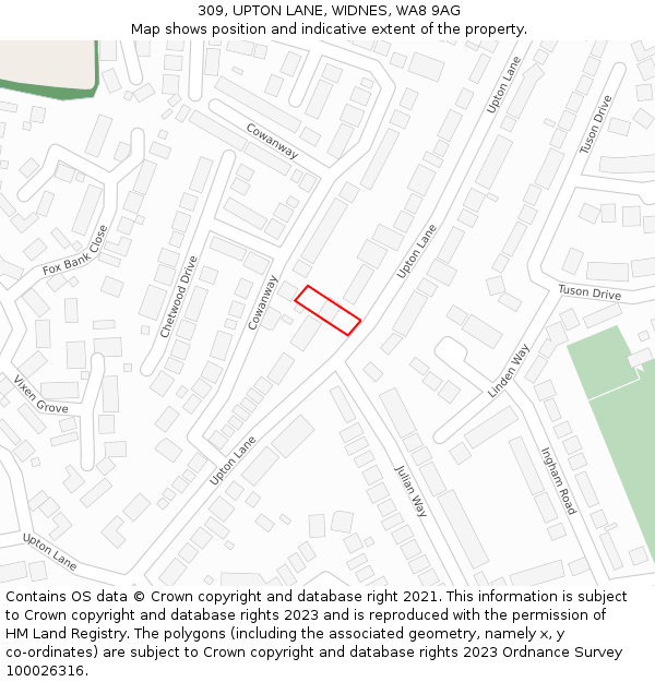 309, UPTON LANE, WIDNES, WA8 9AG: Location map and indicative extent of plot