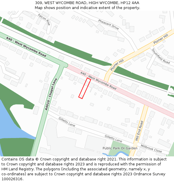 309, WEST WYCOMBE ROAD, HIGH WYCOMBE, HP12 4AA: Location map and indicative extent of plot