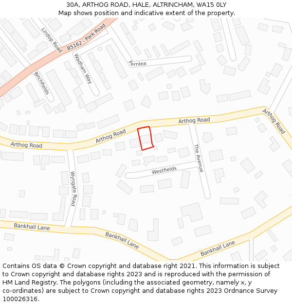 30A, ARTHOG ROAD, HALE, ALTRINCHAM, WA15 0LY: Location map and indicative extent of plot