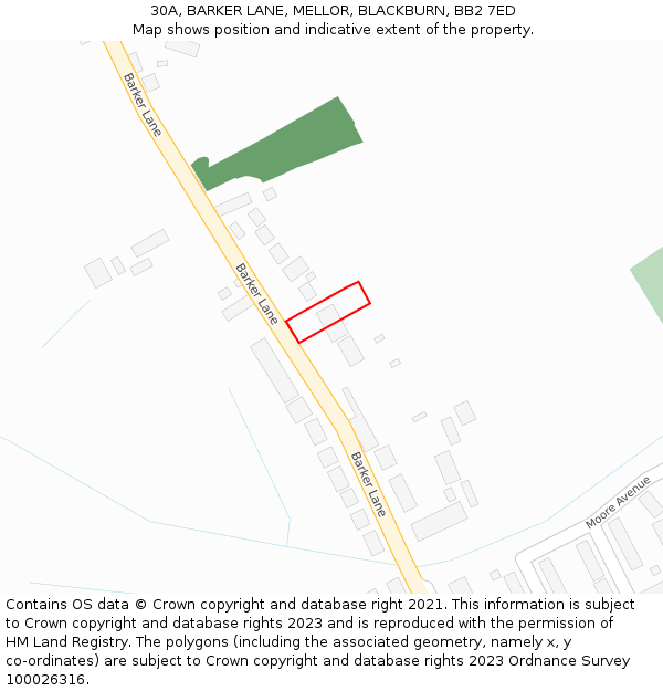 30A, BARKER LANE, MELLOR, BLACKBURN, BB2 7ED: Location map and indicative extent of plot