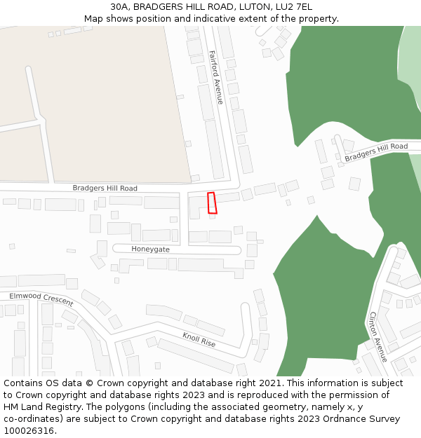 30A, BRADGERS HILL ROAD, LUTON, LU2 7EL: Location map and indicative extent of plot