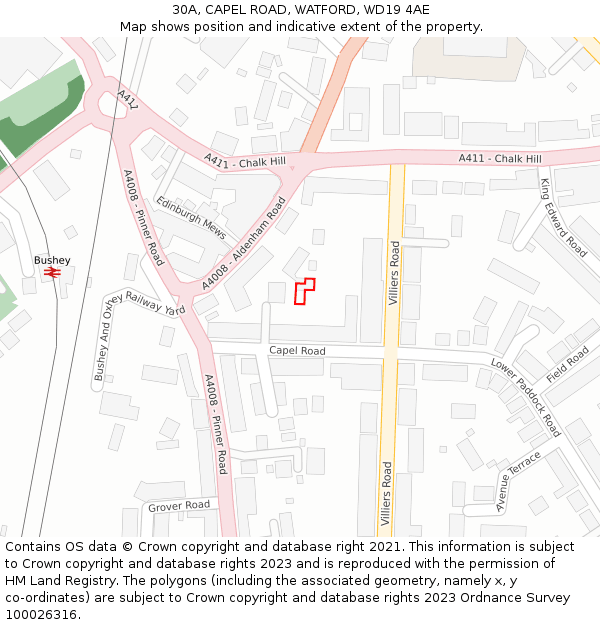 30A, CAPEL ROAD, WATFORD, WD19 4AE: Location map and indicative extent of plot