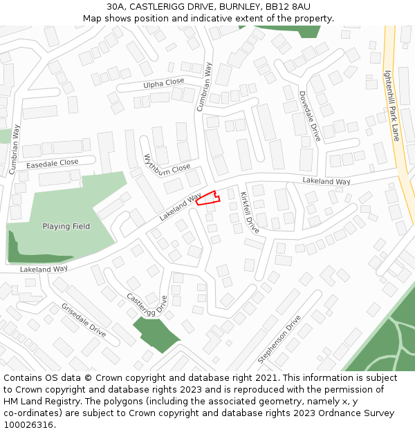 30A, CASTLERIGG DRIVE, BURNLEY, BB12 8AU: Location map and indicative extent of plot