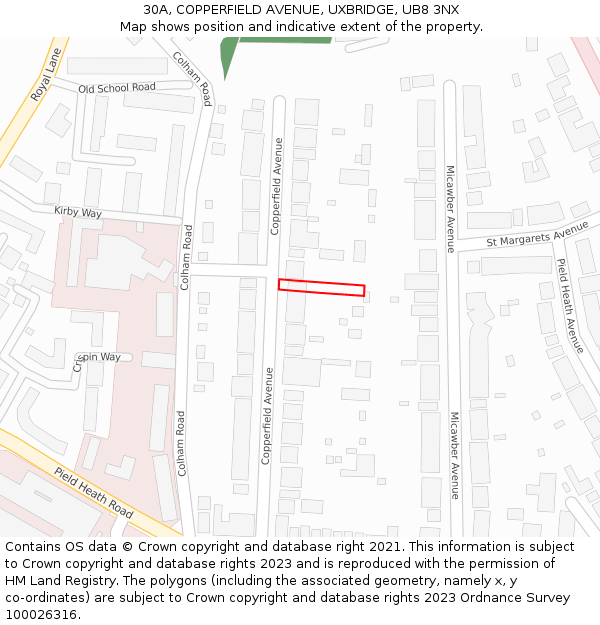 30A, COPPERFIELD AVENUE, UXBRIDGE, UB8 3NX: Location map and indicative extent of plot