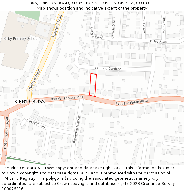 30A, FRINTON ROAD, KIRBY CROSS, FRINTON-ON-SEA, CO13 0LE: Location map and indicative extent of plot
